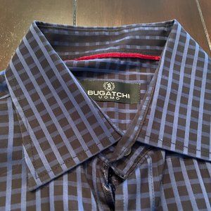 Bugatchi Uomo Men's Button Up Shirt Cotton Blue/Black Size Large - Flip up Cuff